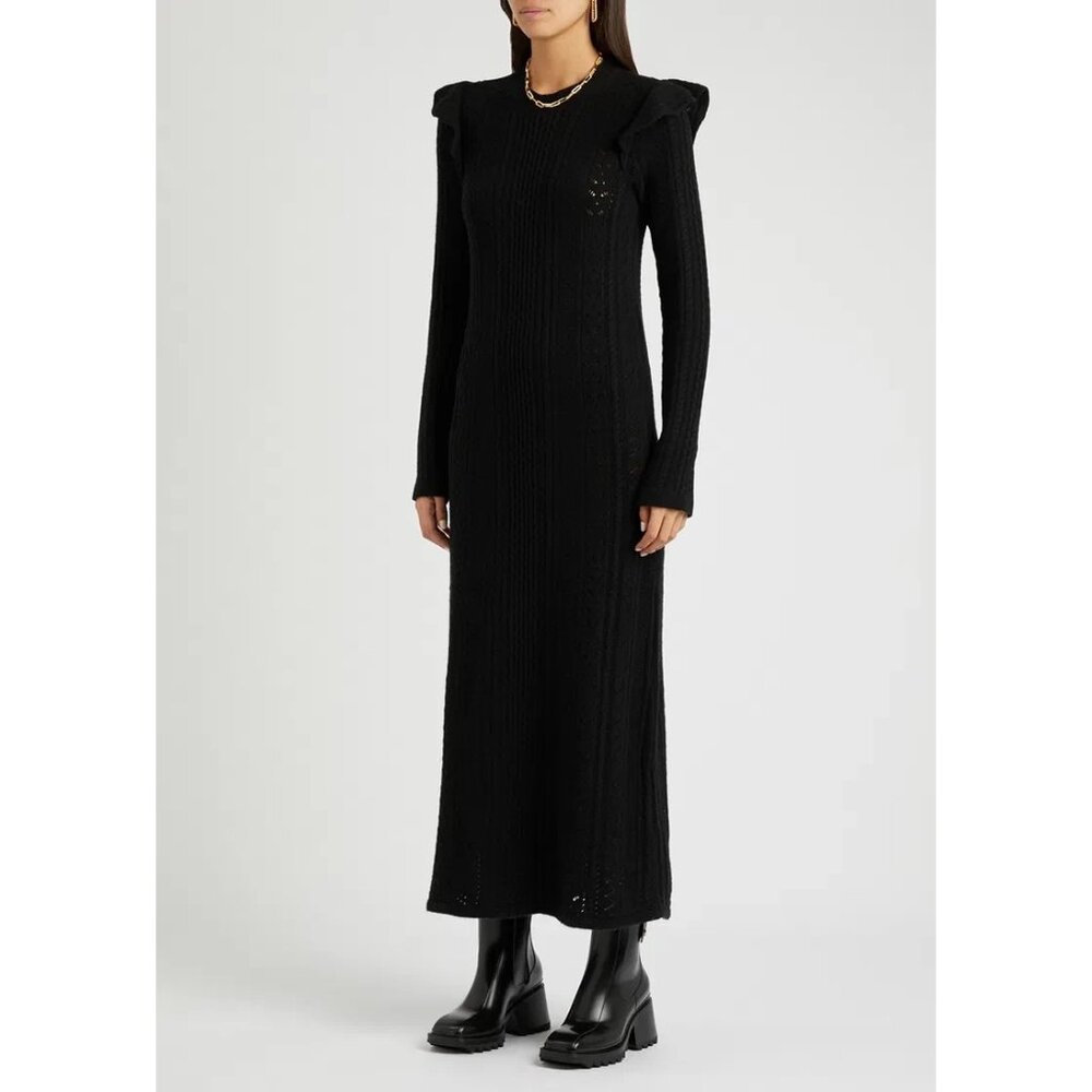 Chloe Black Wool Cashmere Long Sleeve Maxi Sweater Dress $1995, Size Small